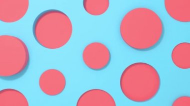 Pembe daire 3d mavi pastel arka plan üzerinde geometrik animasyon şekiller. 4k döngü render görüntüleri.