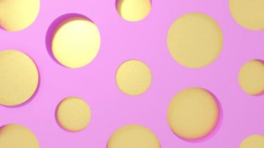 Altın daire 3d şekiller geometrik animasyon menekşe pastel arka plan üzerinde. 4k döngü render görüntüleri.