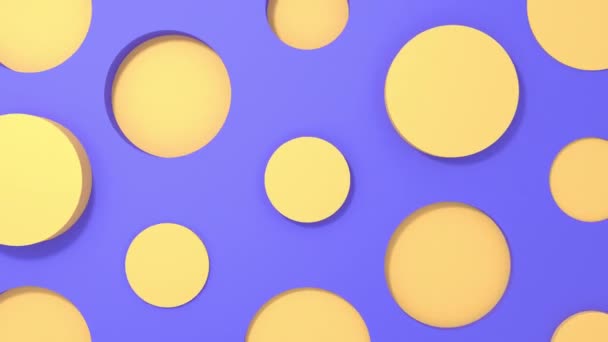 Cercle jaune formes 3D animation géométrique sur fond pastel violet. Vidéo de rendu de boucle 4k . — Video