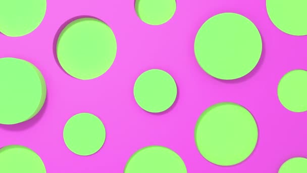 緑色の円 3D は、紫色のパステルの背景にジオメトリ アニメーションを形成します。4k ループ レンダー フッテージ. — ストック動画