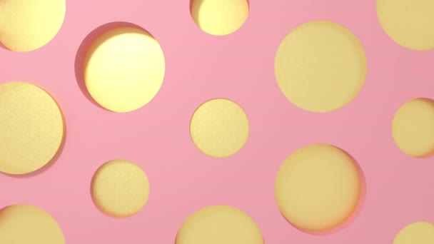 Gouden cirkel 3D vormen geometrische animatie op roze pastel achtergrond. 4k-loop beeldweergave. — Stockvideo