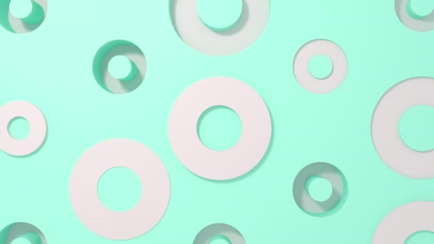 Witte cirkel 3d vormen geometrische animatie op turquoise pastel achtergrond. 4k lus render beeldmateriaal. — Stockvideo