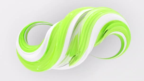 Kleur 3D twist Cream geometrische object roteren op witte achtergrond. 4k naadloze loop animatie beelden. — Stockvideo