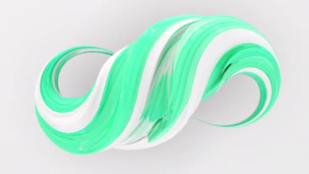 Couleur 3d torsion crème objet géométrique tournant sur fond blanc. Vidéo d'animation en boucle sans couture 4K . — Video