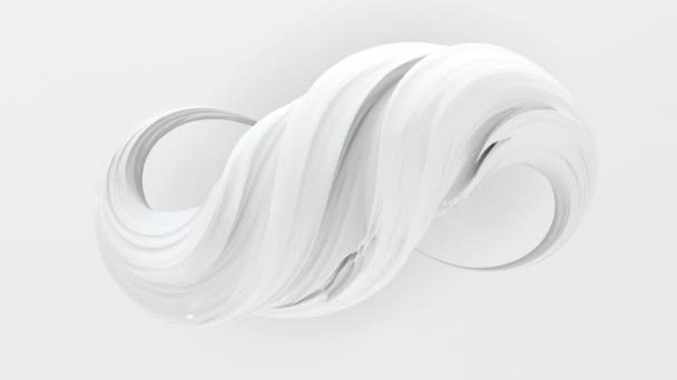 White 3d twist cream geometric object rotating. 4K seamless loop animation footage. — 비디오