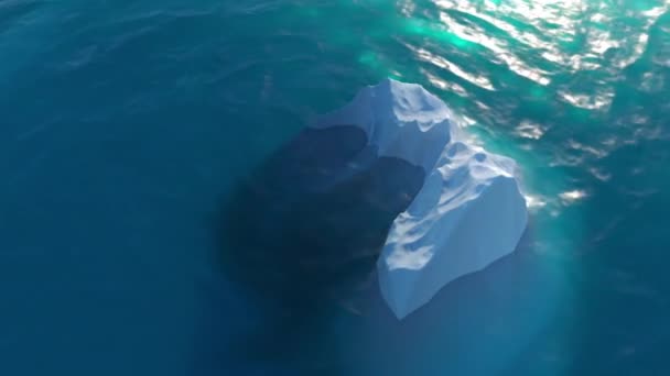 Un iceberg en aguas azules profundas. Animación de paisaje de renderizado por computadora 3D . — Vídeo de stock