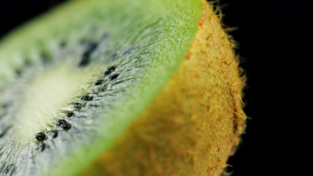 Macro Shot Fresh Green Kiwi Fruit Rotating Close Footage — Stock Video