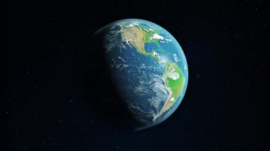 Dünya uzayda yıldızlarla dönüyor. 4k 3d render animasyon görüntüleri.
