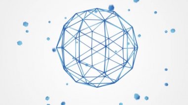 Çizgi ve farklıgeometrik nesneler patlama ile soyut 3d küre. Yeşil ekranda dönen sciense atomu. 4k görüntü.