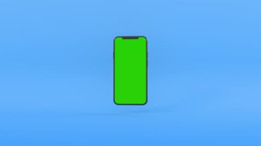 Üç boyutlu akıllı telefon görüntüsü yüksekten düşüyor ve dönüyor. Ticari kullanım için yeni bir telefona yeşil ekran. 4k kusursuz döngü canlandırması.