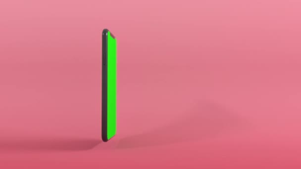 3D現実的なコンピュータは 緑の画面で携帯電話をレンダリング左から右に回転します 携帯電話の商用利用画面と4Kシームレスループアニメーション — ストック動画