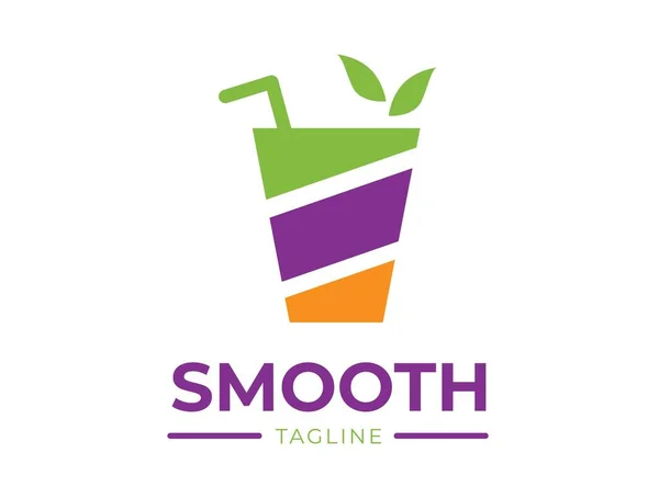 Smoothie Logo design med en multicolor klass, sugrör och lleaf Royaltyfria illustrationer