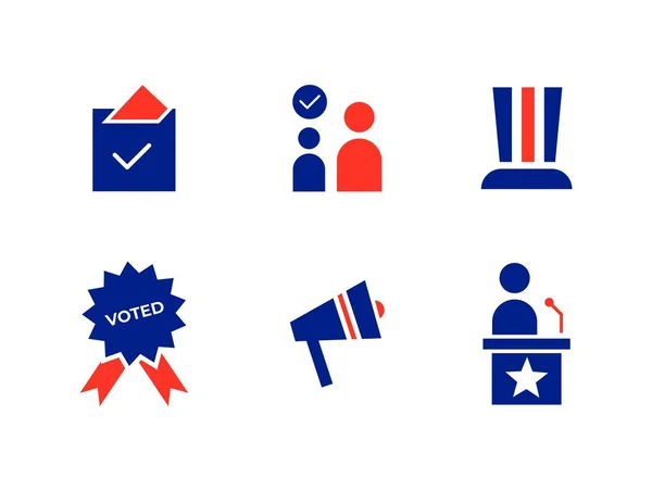 American, USA Presidential Election Custom Colored Icon Vector Design Set Collection — Stock Vector