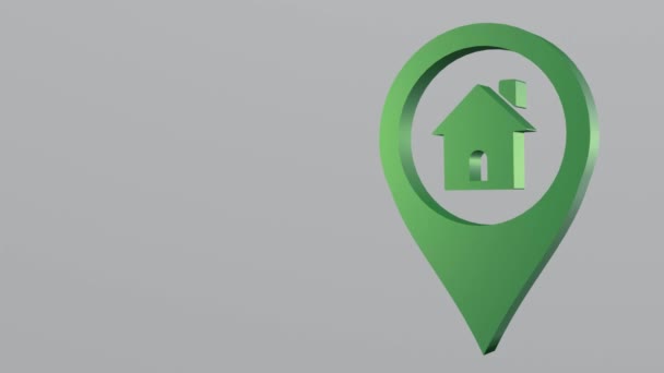 Home Icon и Location Pin 3D анимация вращения объекта с копированием пространства. идеально подходит для продажи дома, аренды, квартиры, объявления о продаже участка — стоковое видео