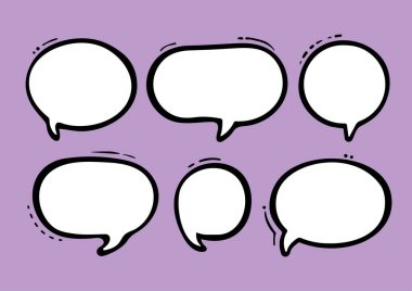 Konuşma metni, sohbet kutusu, mesaj kutusu çizgi film çizimi tasarımı. Düşünce simgesinin balon karalama biçimi.