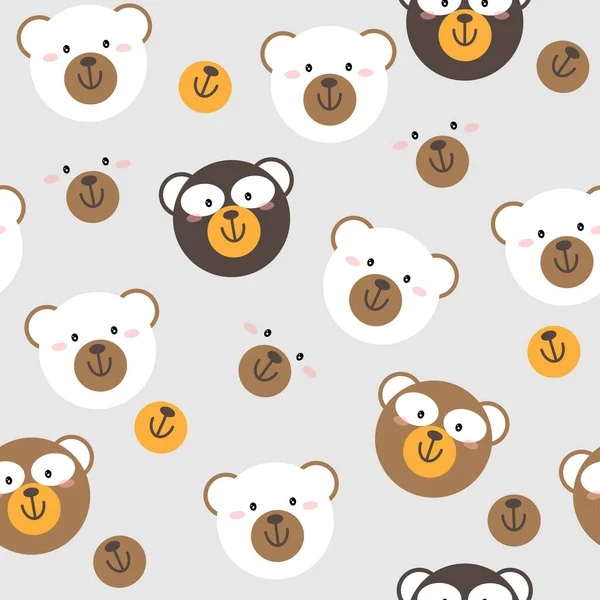 Happy cute bear face seamless vector illustration background. Teddy,Polar,Grizzly,white,brown bears doodle cartoon style on grey blue color background. Wallpaper design pattern for kid.