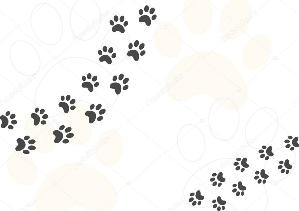 Cat footprint walking cartoon concept design vector illustration.Animal trace soft color background.Puppy foot step style template for postcard,website,page,cover.