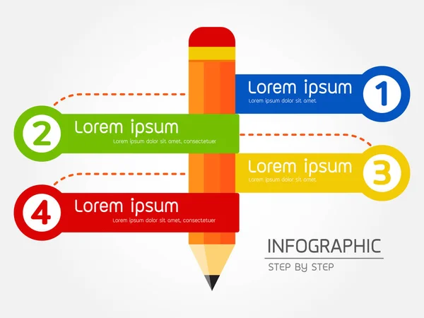 Pencil Shape Infographic Elements Steps Options Processes Workflow Business Data — Stock Vector