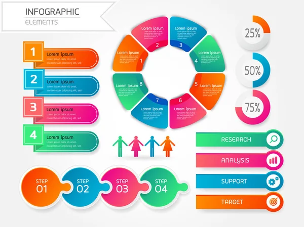 Conjunto Elementos Con Pasos Opciones Hitos Procesos Flujo Trabajo Visualización — Vector de stock