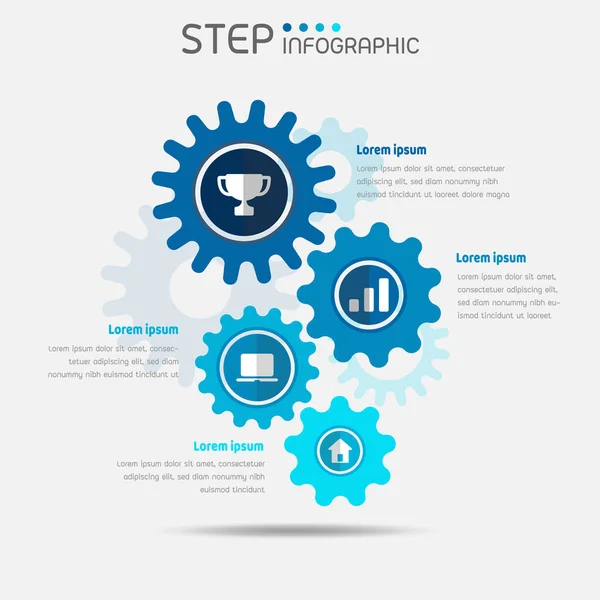 Elementi Ruota Dentata Con Opzioni Processi Flusso Lavoro Infografica Stile — Vettoriale Stock