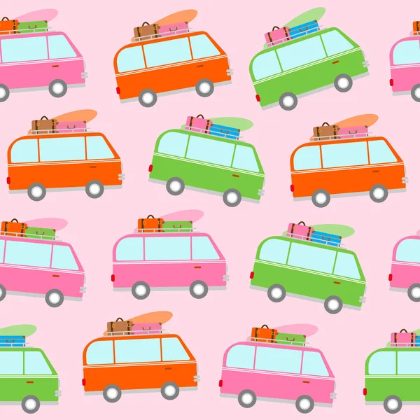 Fond Modèle Sans Couture Voiture Voyage Coloré Illustration Vectorielle — Image vectorielle