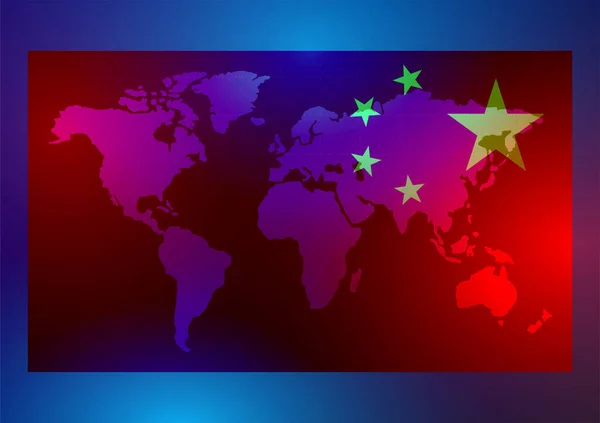 Флаг Китая Векторном Фоне Карты Мира Иллюстрация Power Chinese Economy — стоковый вектор