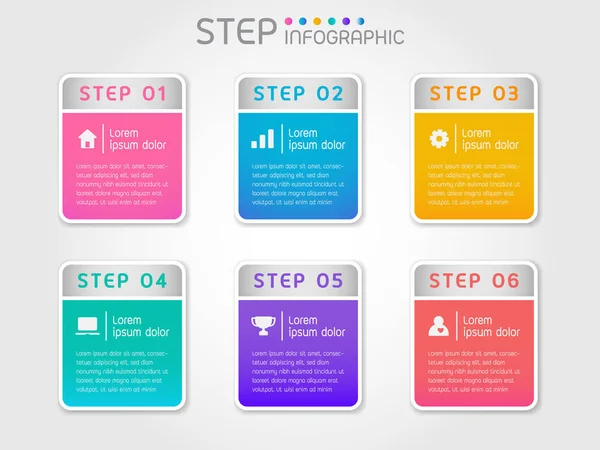 Elementos Forma Quadrada Gráfico Diagrama Com Etapas Opções Processos Fluxo — Vetor de Stock