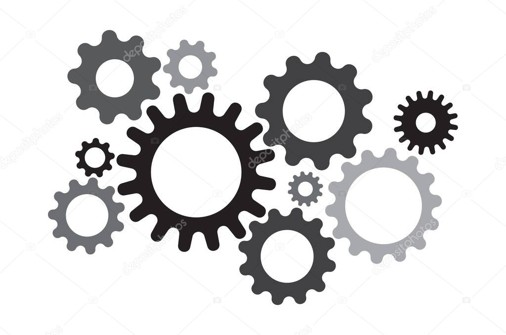 Set of gear wheel in grey color on white background, vector illustration.
