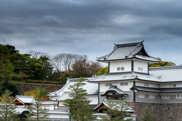 Bianco Castello Medievale Kanazawa Prima Della Tempesta Autunno Giappone Con — Foto Stock