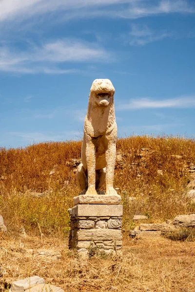 Antik Sten Beskyddare Lejon Delos Island Mytologiska Historiska Och Arkeologiska — Stockfoto
