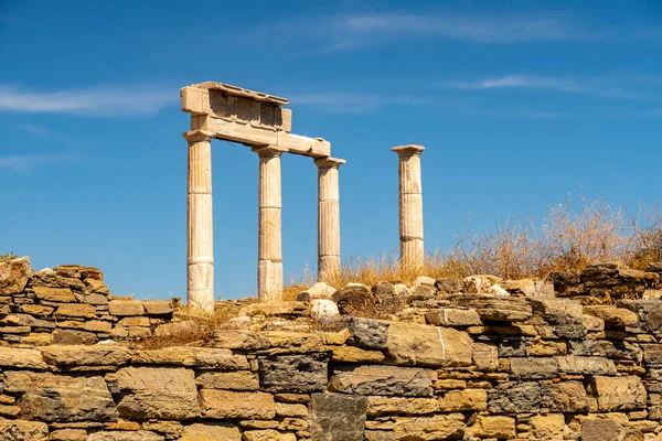 Antika Doric Kolumner Och Ruiner Delos Island Mytologiska Historiska Och — Stockfoto