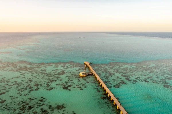 苏丹Sanganeb珊瑚礁国家公园 从Sanganeb灯塔向大海延伸的空中景观 蓝色水晶水和无尽的地平线 — 图库照片