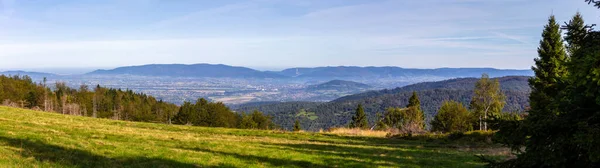 Zywiec Basin Valley Panorama Beskid Mountains Poland Green Forests Meadows — Stock Photo, Image