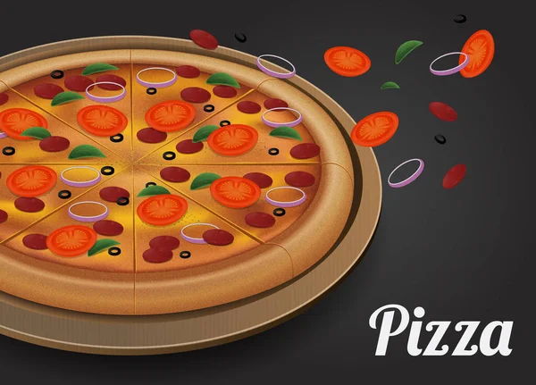 Pizza Vektor Desce Ingredience Pizzu Odrazí Šedé Pozadí Realistické Vektorové — Stockový vektor
