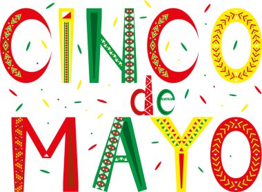 Cinco De Mayo, Meksika bayramı 5 için vektör mektupları. İspanyol kutlaması renkli harfler