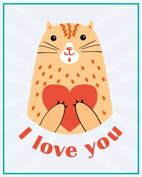 Hou Van Greting Card Met Schattige Kat Hart Romantische Doddle — Stockvector