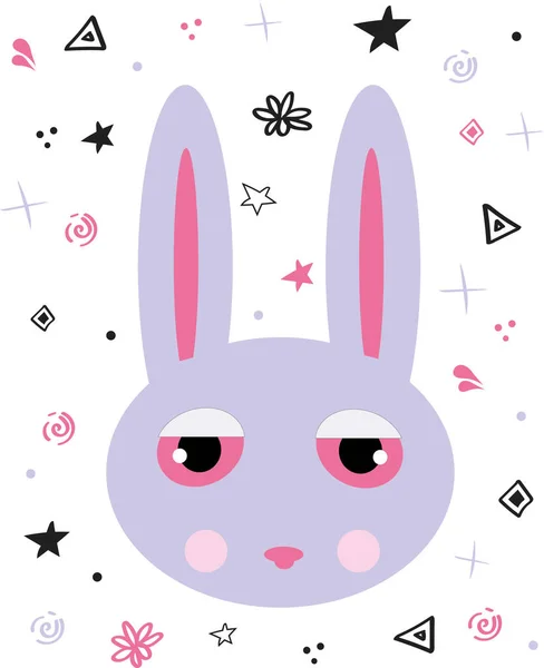 Osterhasen Glückwunschkarte Süßes Hasenbaby Mit Rosa Augen Und Grauem Fell — Stockvektor