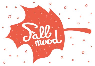  Sonbahar havası harfleri. Paslı kırmızı sonbahar yaprağının üzerine beyaz el yazısı. Vektör illüstrasyonu. 