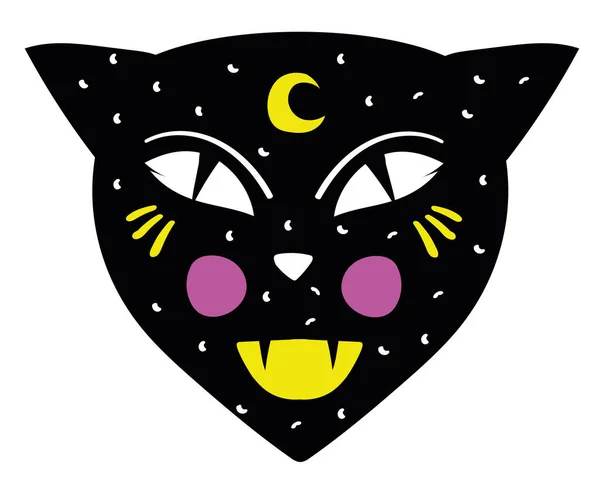 Maschera Halloween Ornata Gatto Nero Gattino Cartone Animato Demoniaco Con — Vettoriale Stock