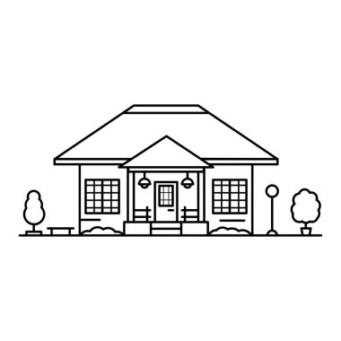 Evin ağaçlar, bir tezgah ve bir lin bir fener çevrilidir