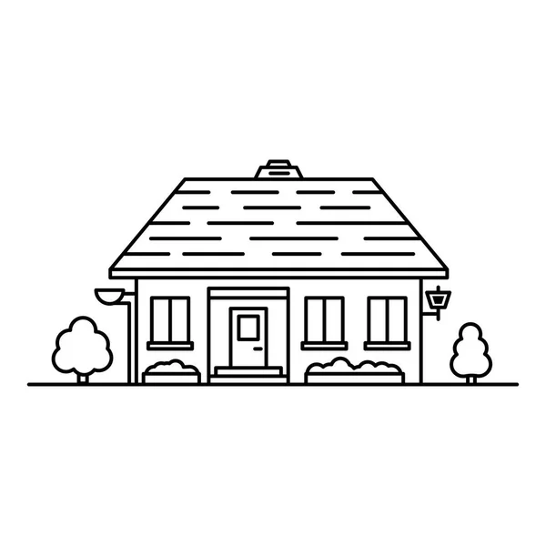 Casa rodeada de árboles en un estilo lineal — Vector de stock