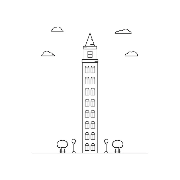 Immeuble de grande hauteur en forme de l'écluse de 9 étages dans un lin — Image vectorielle