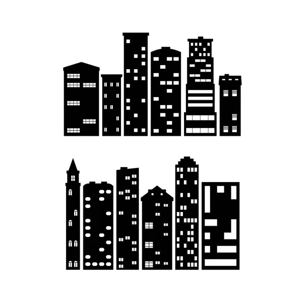Conjunto de 12 siluetas de edificios negros — Vector de stock