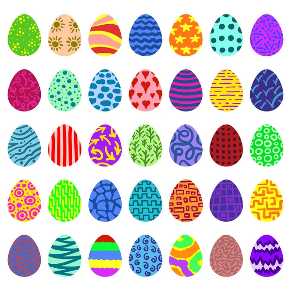 Conjunto de 35 ovos coloridos com diferentes padrões —  Vetores de Stock