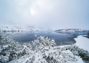 Lagos cubiertos de nieve en pleno invierno