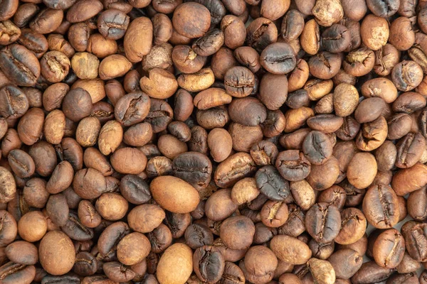Brun Rostade Kaffebönor Bakgrund Rostade Robusta Frön — Stockfoto