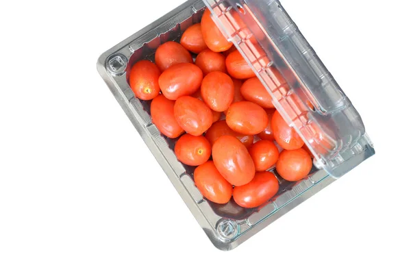 Tomates Dans Emballage Plastique Placé Sur Fond Blanc — Photo