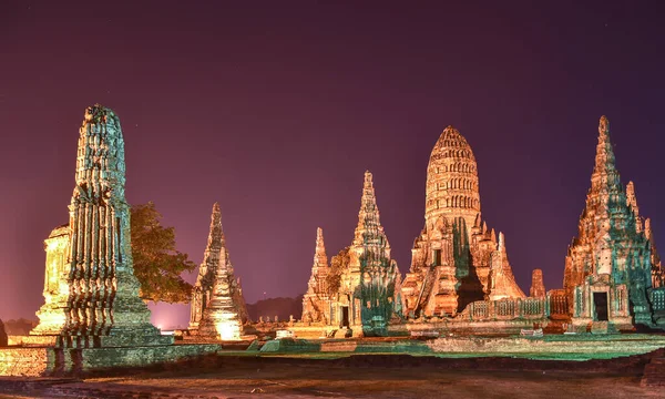 Chaiwatthanaram Temple is an ancient symbol of Thailand. This picture was taken at night.