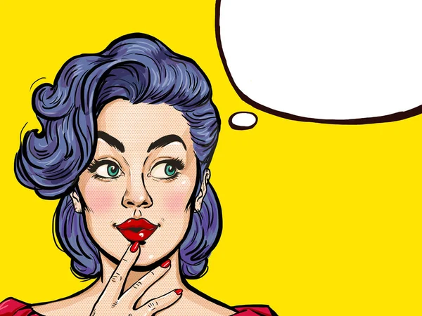 Thinking Young Sexy Woman Looks Thought Bubble Pop Art Girl — Stock Photo, Image