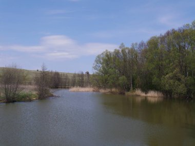 Kırsal alanda mavi gökyüzü ve nehir